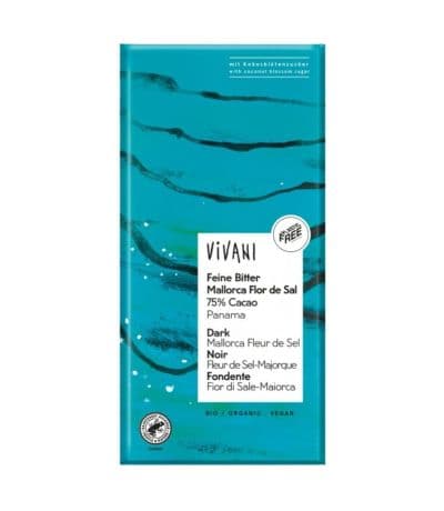 Chocolate Negro 75% Panama con Flor de Sal de Mallorca Bio 80g Vivani